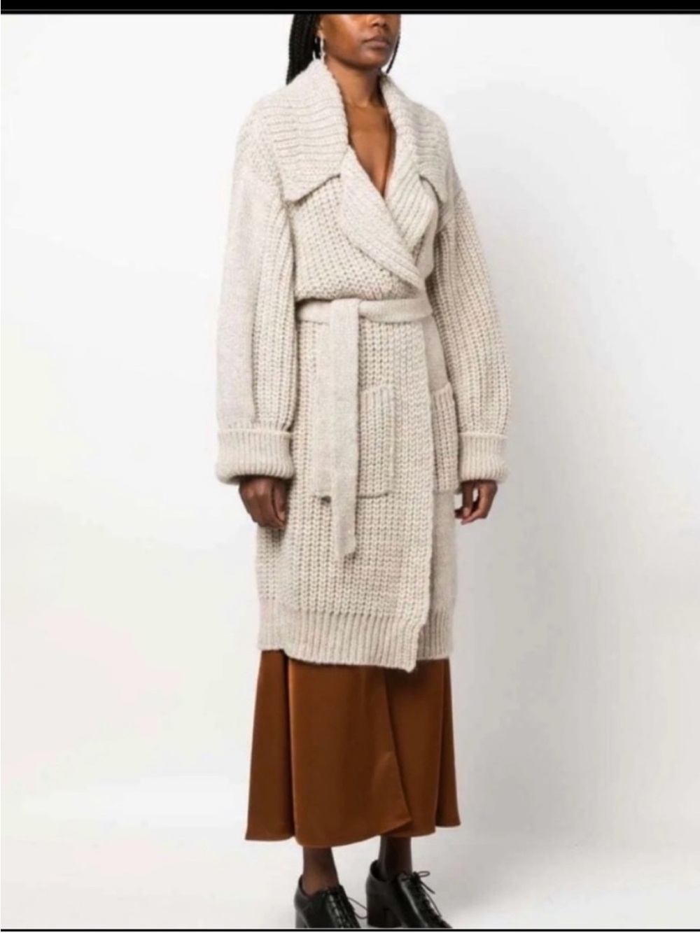 There Was Cozy Cream Chunky Knit Belted Cardigan Sweater One Size